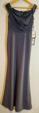 $129 NWT Adrianna Papell Off-The-Shoulder Lace Gown/Dress Gray Blue Size 2 (B6)