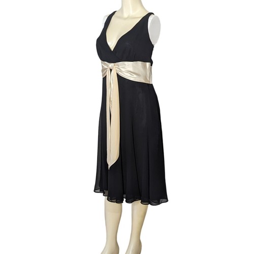 SCARLETT sleeveless black beige empire waist cocktail mini dress size 12 - Picture 4 of 10