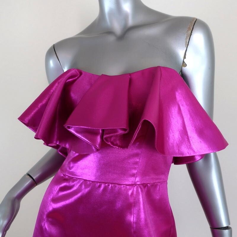 Zara Metallic Pink Mini Dress Ruffle XS Blogger Strapless Barbie Core Holiday   thumbnail 6