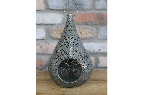 Gold Metal Teardrop Morrocan Candle Lantern Antique Decorative Brushed Grey Gift - Picture 2 of 3