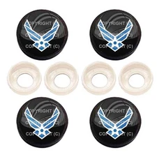 4 Black License Plate Frame Tag Screw Snap Cap Covers - USAF AIR FORCE BC004