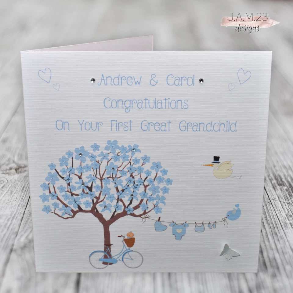 Personalised New Great / Grandparents Congratulations Card Boy Girl - Image 2 of 4