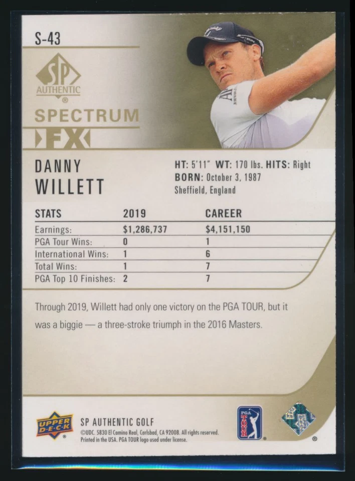 2021 SP Authentic Blue Spectrum FX Insert Rookies Tier 2 #S-43 Danny Willett RC - Image 2 of 2