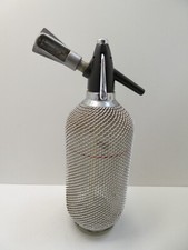 CHROME WIRE MESH CASED GLASS ART DECO SODA SYPHON WATER BOTTLE COCKTAIL BAR