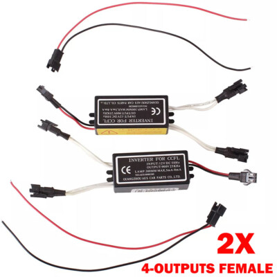 2x Spare Inverter Ballast For CCFL Angel Eyes Halo Rings Kit 4-outputs Female US
