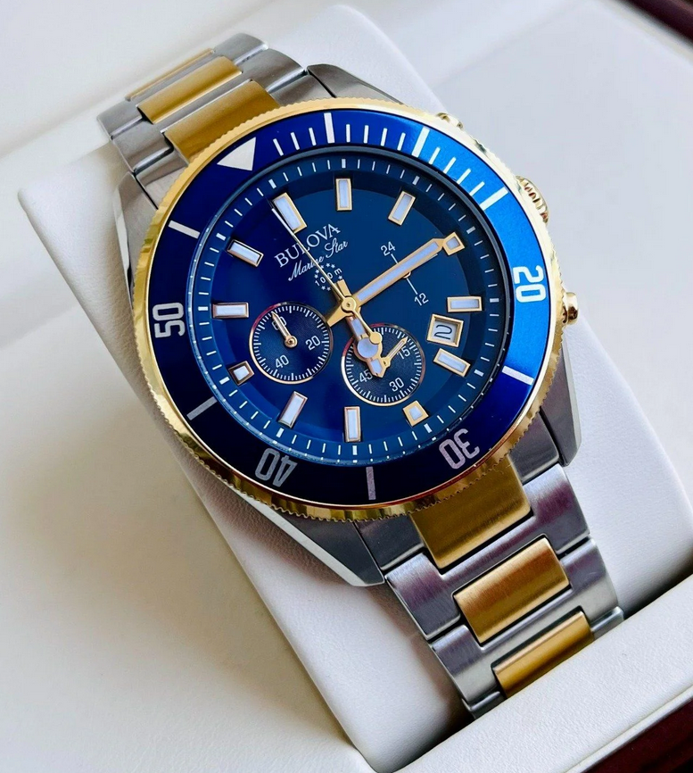 Bulova 98B230 Marine Star Chronograph Blue Dial Dual Tone Men's Watch ...