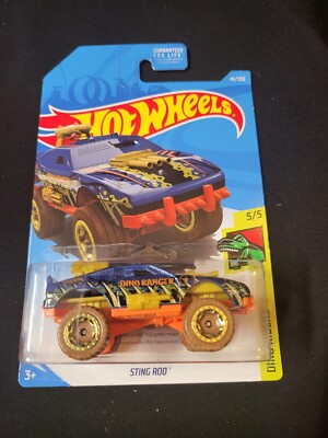 2019 Hot Wheels #40 TREASURE HUNT Dino Riders 5/5 STING ROD Blue New Near Mint