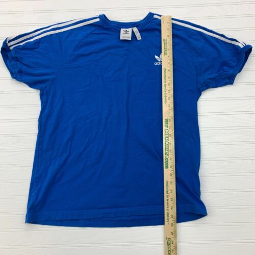 Adidas Blue Embroidered Logo White Strips Cuffed Sleeve T-Shirt Adult Size  XL
