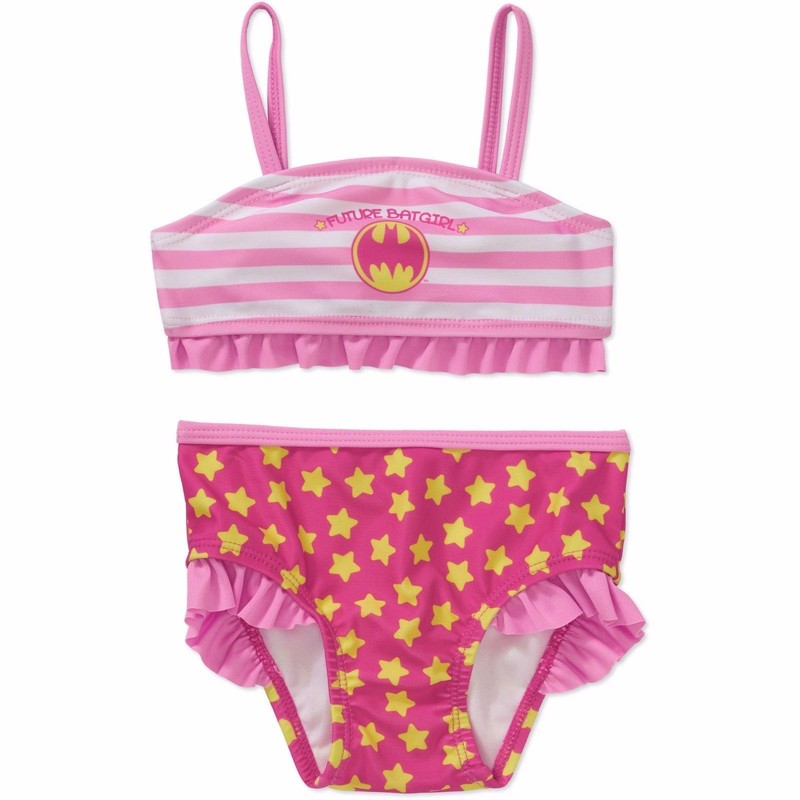 NWT DC Comics Batgirl Batman Girls Pink Ruffle Bikini Swimsuit 18 Months