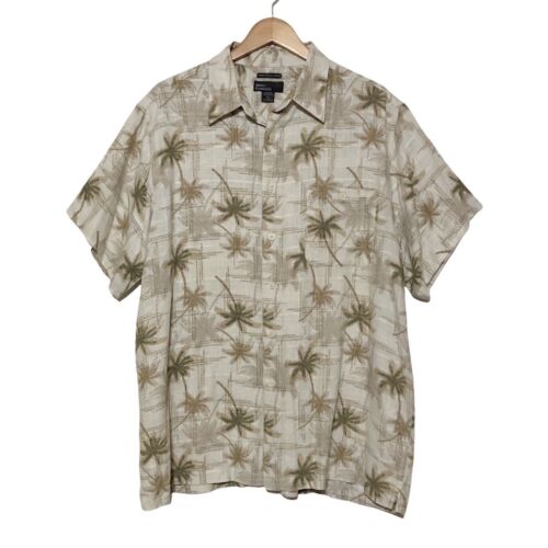 Mens Edwards Hawaiian Shirt Tan Floral Hibiscus Short Sleeve Button-Up 3XL