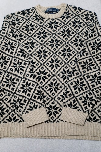 Polo Ralph Lauren Herren XL Allover Schneeflocke handgestrickt dicker Rundhals Pullover - Bild 2 von 12