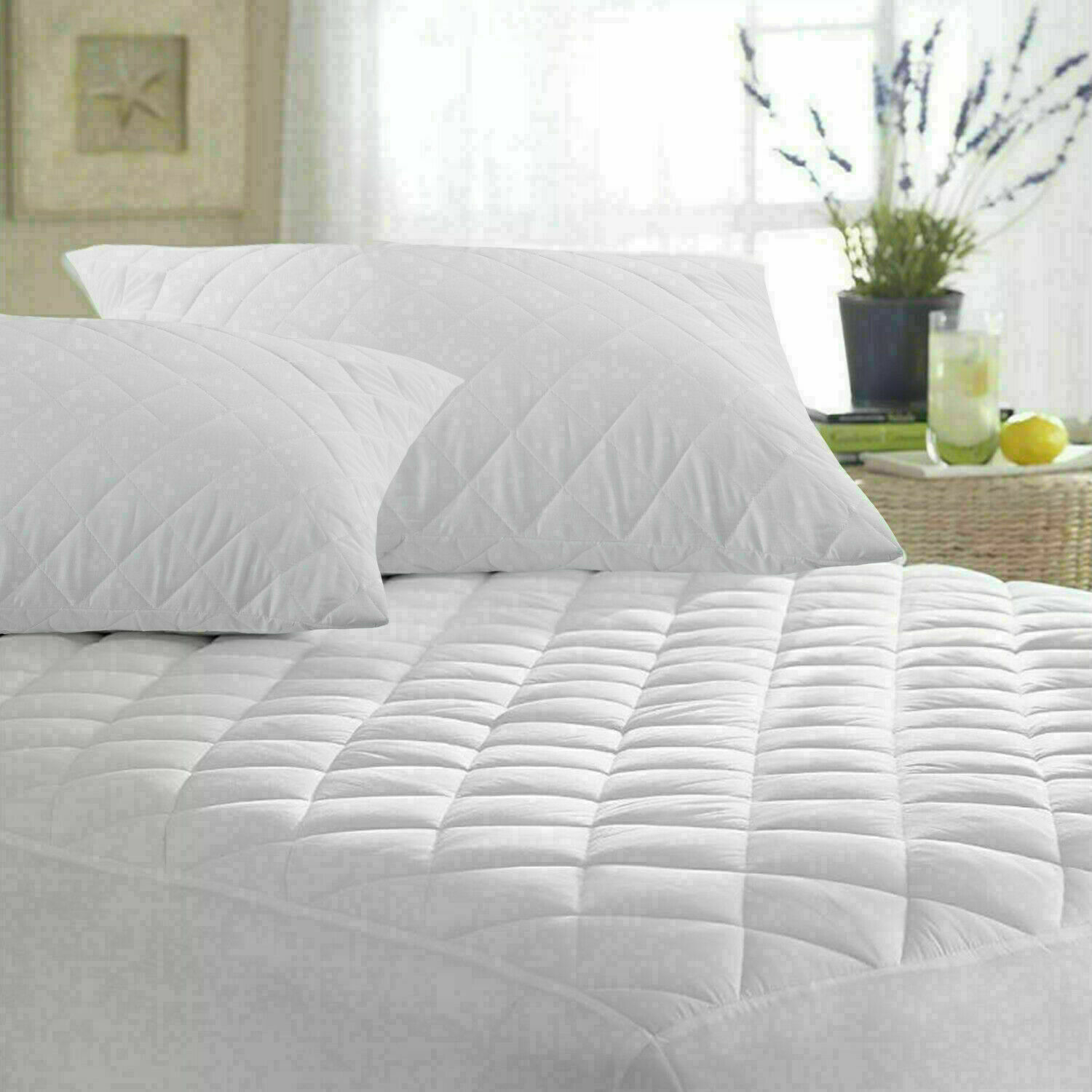 QUILTED MATRESS MATTRESS PROTECTOR EXTRA DEEP WATERPROOF FITTED BED COVER DOUBLE