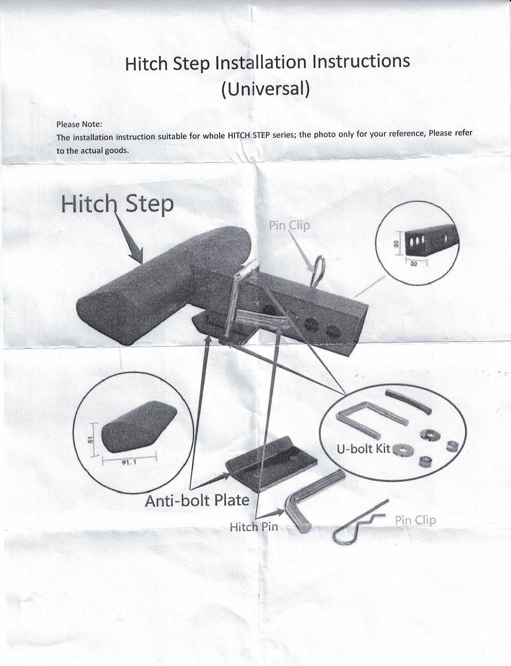 36"x3" Universal Fit 2" Receiver Tow Hitch Step Bar Truck Heavy Duty Steel Black