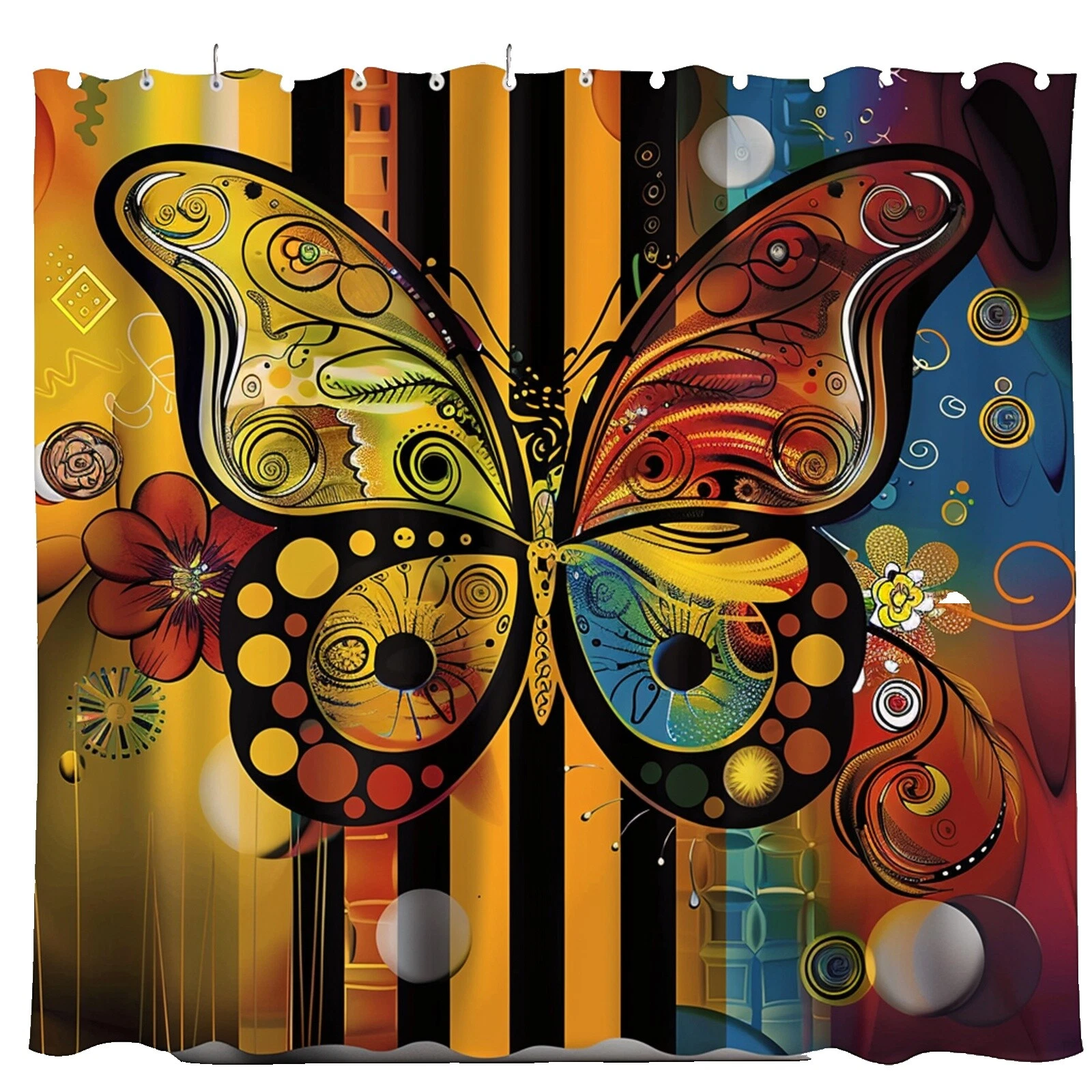 White Abstract Fabric Shower Curtains