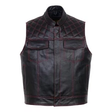 SOA motorcycle Concealed carry pockets leather vest Red