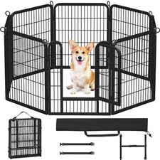 8 Panels Dog Playpen, Metal 32" Dog Fence with Easy-Carry Straps Stakes Storage