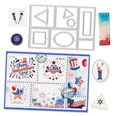 Patriotic Postage Stamp Dies for Card Making Birthday Decoration, Frame style3