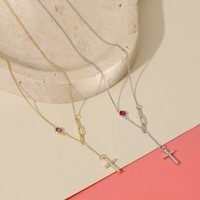 Solid Silver 925 Sterling, Paperclip Birthstone Pilgrim Charm Dangle Necklace