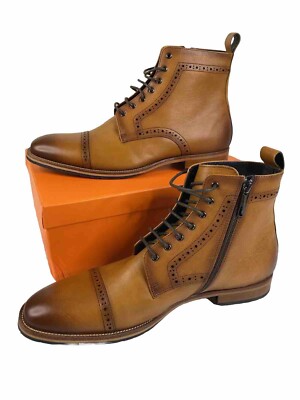 DOCKORIO Mens Motorcycle boots 100% Leather Brown Casual Dress DH03-663A 