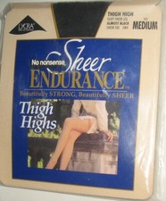 NO NONSENSE SHEER ENDURANCE - ALMOST BLACK - MEDIUM - THIGH HIGH STOCKINGS