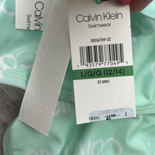 Calvin Klein Swimwear Two Piece Swimsuit Mint Flounce Logo Girls Size L NEW - Picture 7 of 9