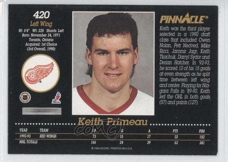 1993-94 Pinnacle Keith Primeau #420 - Image 2 of 2