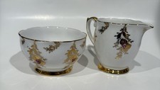 Queen Anne Bone China Gold & Lila Distel Blume Zucker und Milchkännchen
