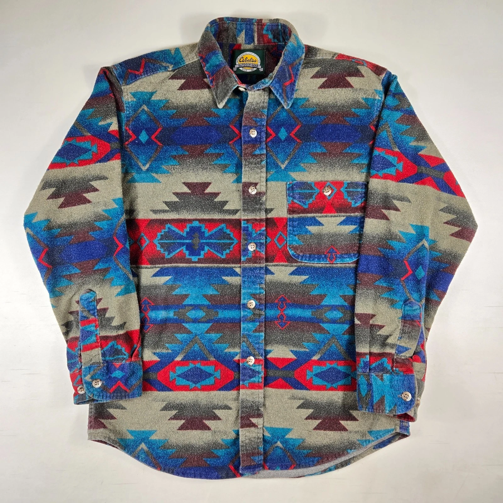 Cabela's Aztec Western Shirt Long Sleeve Button Up Men's XL Vintage Y2K 2000s