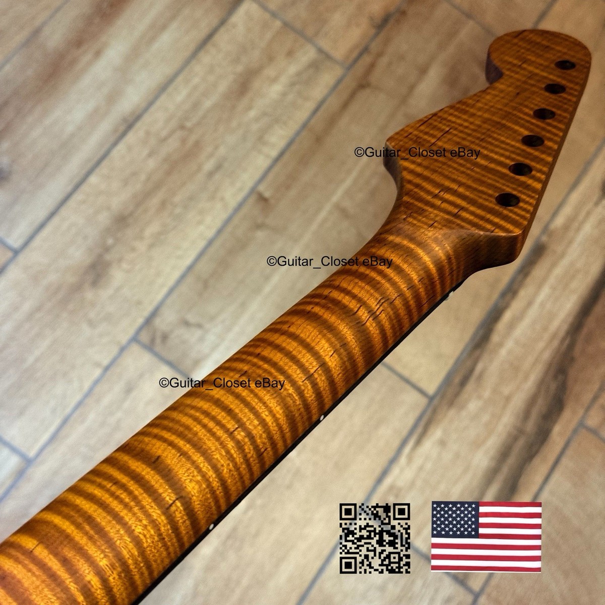 Roasted Flame Maple Rosewood Strat Neck Fits Warmoth & Fender