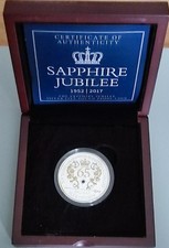 2017 - Jersey QEII Sapphire Jubilee Silver Proof &pound;5 Five Pounds Coin Boxed & COA