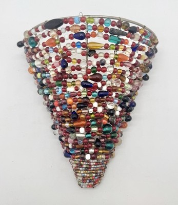 Metal Art Wired Glass Beads Votive Candle Holder Hanging Wall Sconce