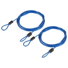 Pack of 2 Security Steel Cable Lock, 5feet 2.5mm Vinyl Coated Double Loop Blue