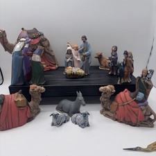Vintage 17 Piece Nativity Scene Ceramic Hand Painted 1994