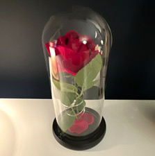 Artificial Red Rose Flower Arrangement Centerpiece Under Glass Dome Display