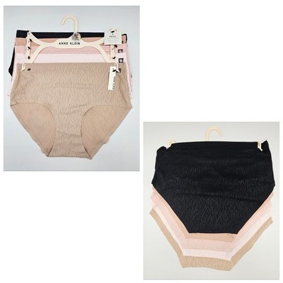 5 Pack ANNE KLEIN Women's S M L Logo Microfiber Briefs Black Beige Pink