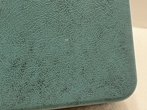 Vintage Farrington Texol Schmuckkästchen grün außen & rosa Satin & Samtfutter - Bild 18 von 24