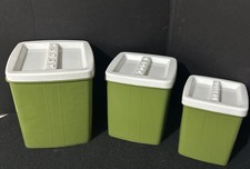 Vintage Avocado Green 1970s Nesting Kitchen Cannister Set Brady Bunch Retro