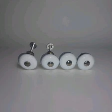 4 Vtg Porcelain Drawer Pulls Round Knobs Farmhouse Small 1.25" Diameter 