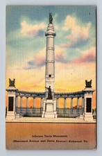 Richmond VA-Virginia, Jefferson Davis Monument, Antique, Vintage c1944 Postcard