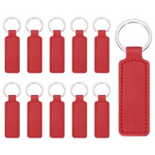 10 Pcs PU Leather Rectangle Laser Engraving Keychain Blanks Red, 3.7"x1" 