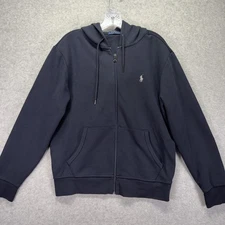 Polo Ralph Lauren Hoodie Mens Medium Navy Double-Knit Full Zip Pony Logo Pockets