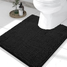 Luxury Chenille Toilet Rugs U-Shaped 24x20, Soft 24" x 20" Contour Rug Black