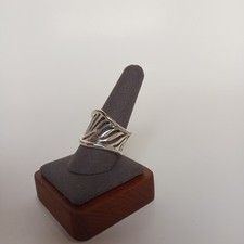Sterling Silver 925 Wave Stripe Cuff Ring Adjustable Modernist Band Size 8