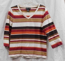 GW - Ms. Multi Striped V-Neck 3/4 Sleeve Shirt from Style & Co.- Multi -Size L
