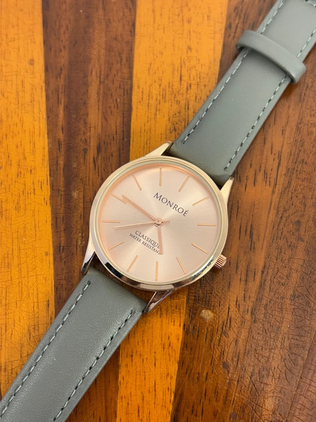 Maestro Monroe Classique Sunburst Solerose Rose Gold Grey Leather Women's Watch