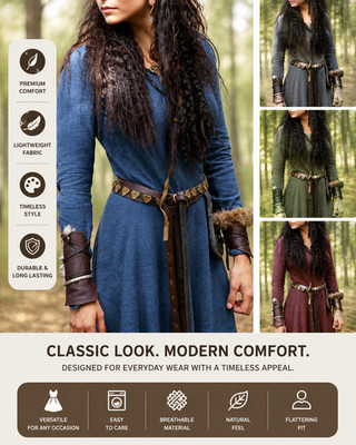 Women Medieval Renaissance Dress Long Sleeve Gothic Viking Maxi Costume