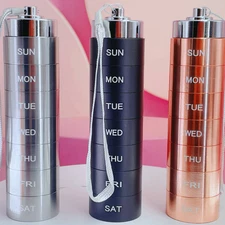 Pill Box Metal Medicine Dispenser Case Weekly Tablet Organizer Container 7 Day
