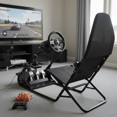 Pro Sim Racing Cockpit with Breathable Foam Seat - Compatible with Major Brands