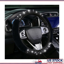Black Fluffy Rhinestone Bling Steering Wheel Cover Women Girls Diamcolor Black