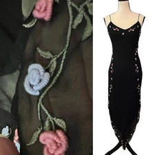 Vintage Betsey Johnson New York Silk Sheer Mesh Embroidered Floral Slip Dress 8